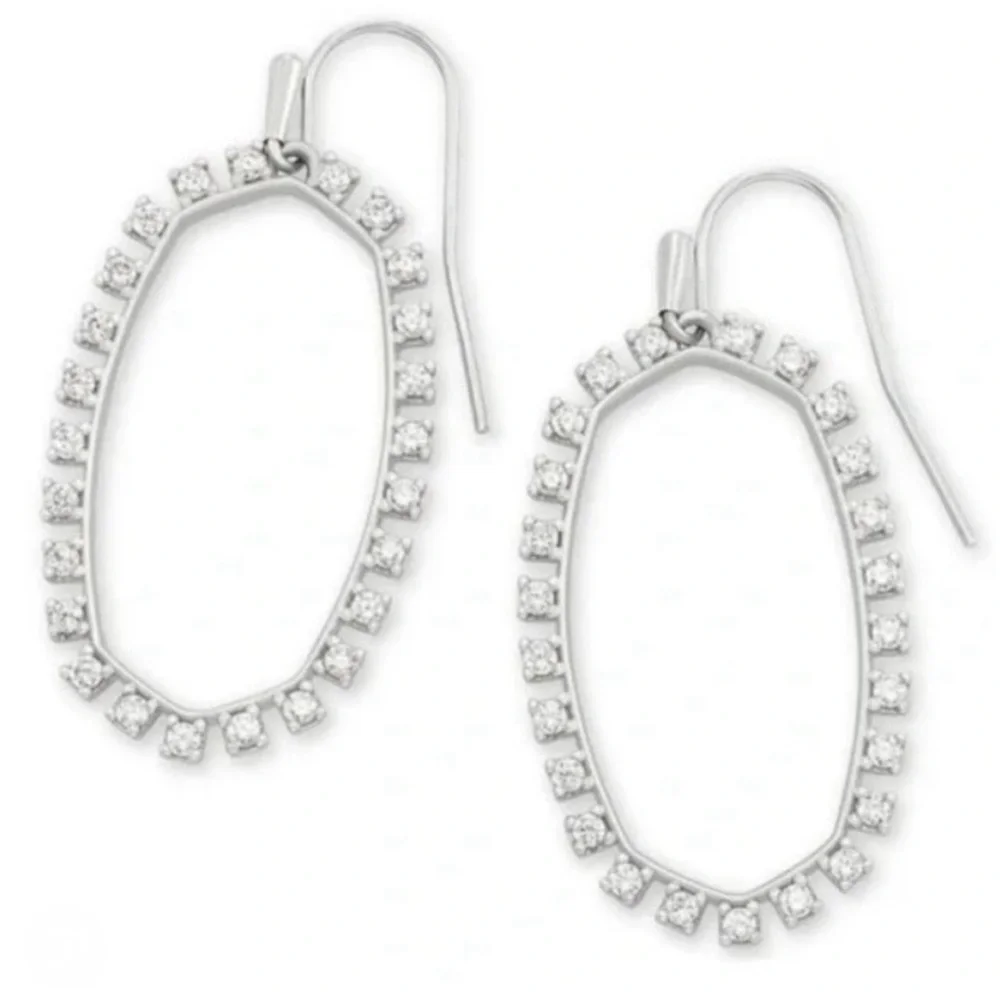 Kendra Scott Elle Open Frame Earring in Silver‎ Clear Cz. NEW